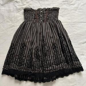 Axes Femme Brown & blue striped smocked skirt or top lace details and buttons